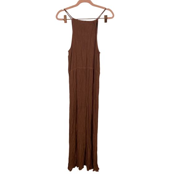Forever 21 Women Crinkle Halter Maxi Dress Elastic Waist Tie Back Rust Size S - Picture 1 of 8